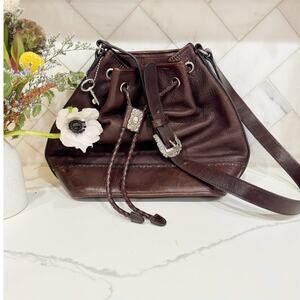Vintage Fossil Brown Leather Drawstring Bucket Bag Crossbody